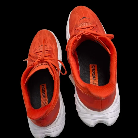 Hoka One One Carbon x 2 Fiesta Red Orange White Running Sneakers Men Size 12D
